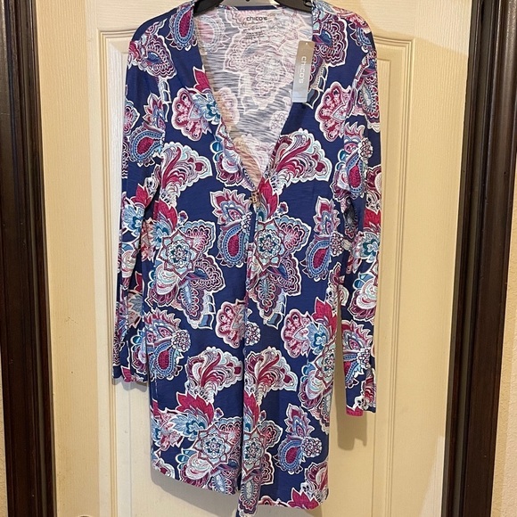 Chico's Tops - Chico's Blue and Pink Paisley Cardigan